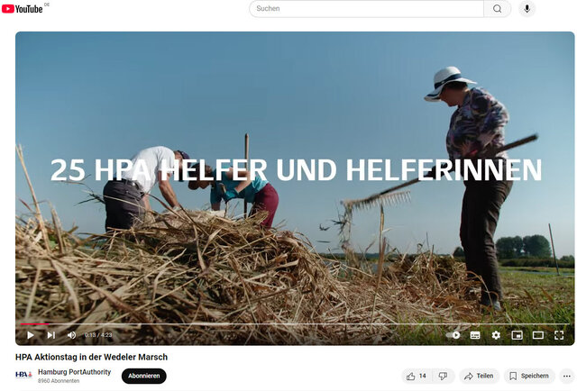 Menschen mit Harken bei der Naturschutzarbeit in der Wedeler Marsch