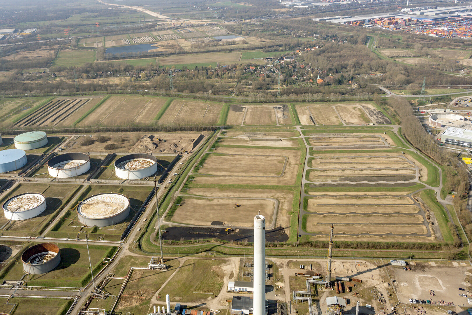 Luftbild der Entwässerungsfelder Moorburg-Ost